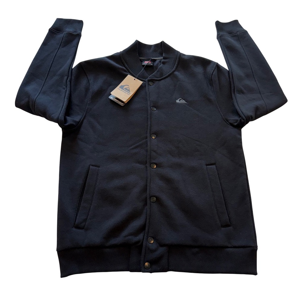 NWT Quiksilver‎ DryFlight Varsity Jacket Mens Small Black Snap Front Bomber